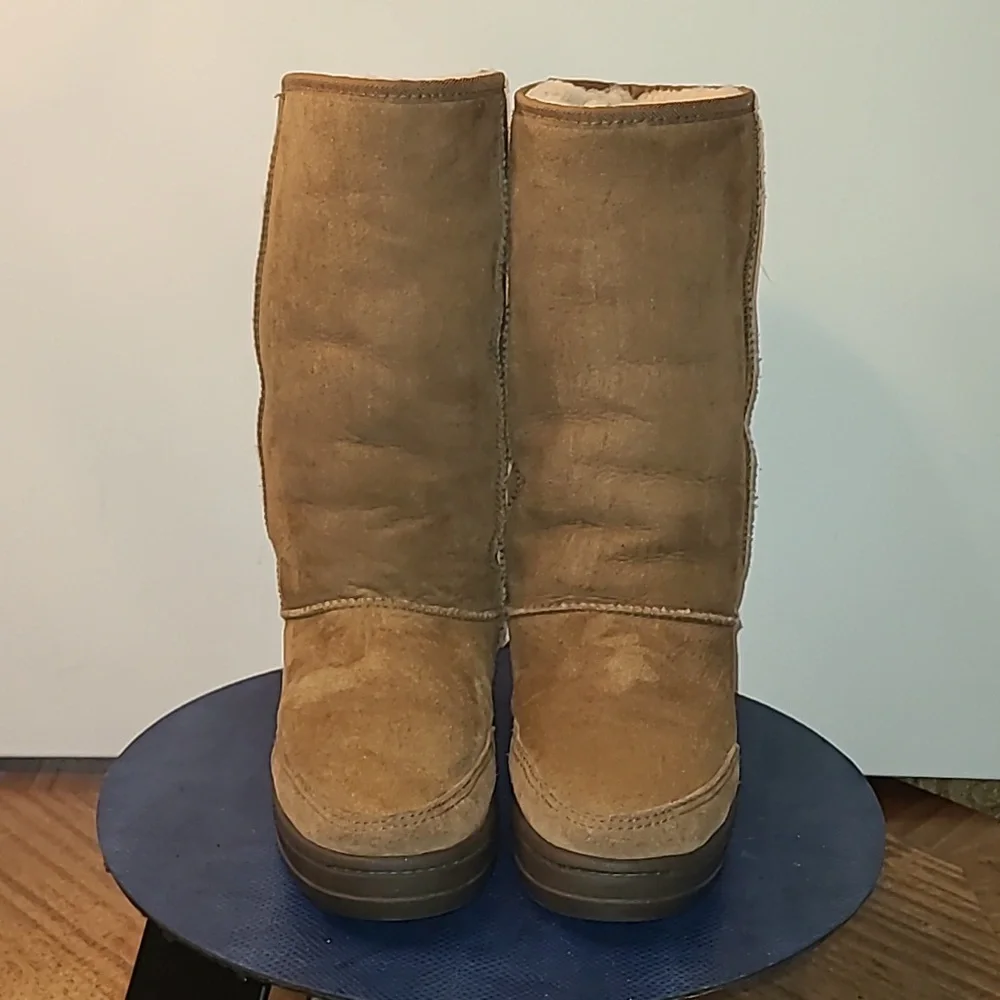 UGG Ultra Tall Boots sz.W8 Brown Pull On Suede Sheepskin Wool Mid Calf (#1561)EC - Picture 4 of 16